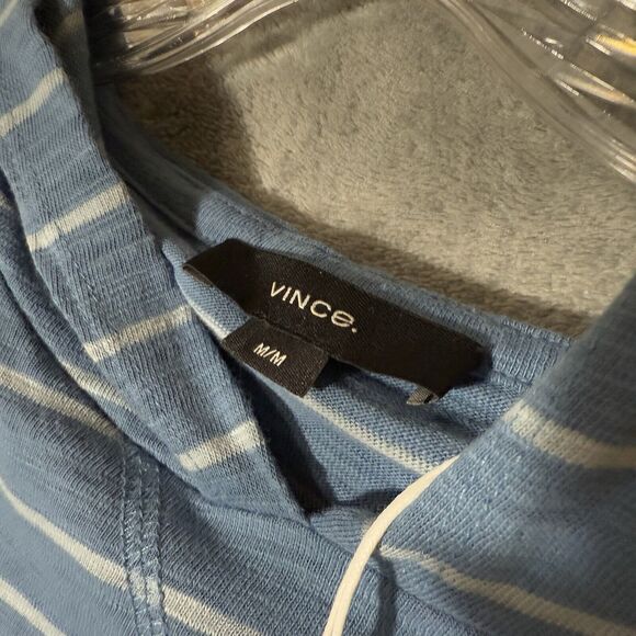 NWT Vince Hooded Shirt Medium Long Sleeve Light Blue Striped Preppy Old Money - Picture 10 of 12